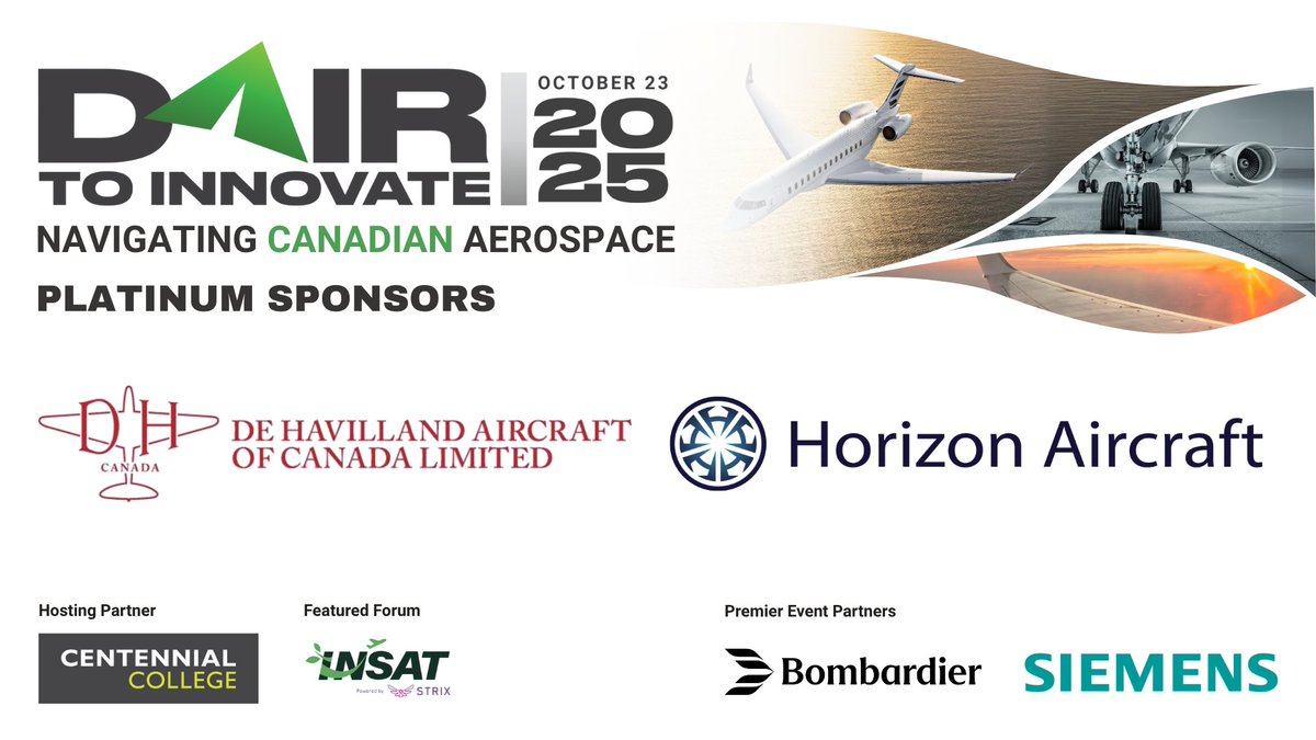 DAIR_Hub's tweet image. 🌟 Introducing Our Platinum Sponsors: @dehavillandair & @HorizonAircraft
We’re excited to reveal our current Platinum Sponsorships—featuring organizations that have #continued to #support the #Canadian aerospace #ecosystem.
🔗 Register: dairhub.com/dair-to-innova…