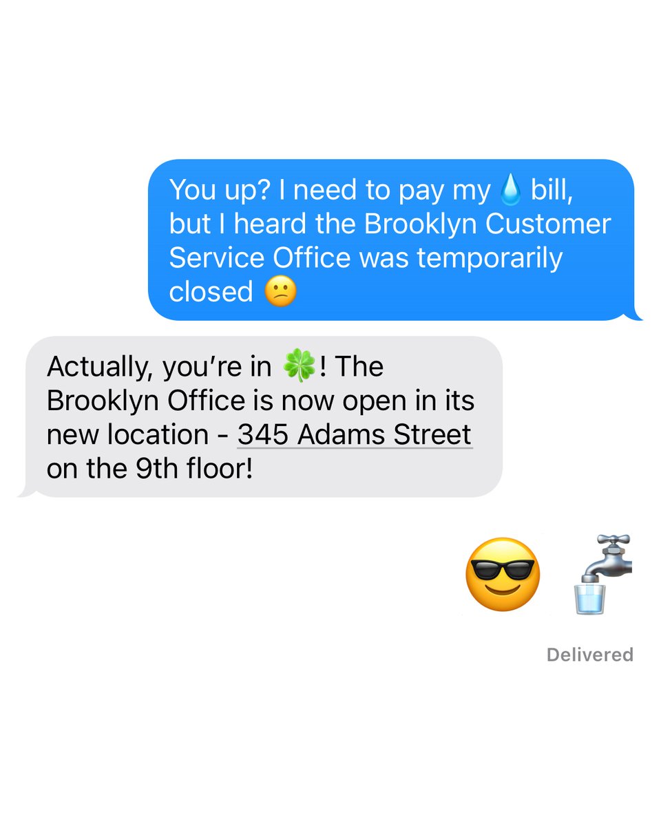 NYCWater's tweet image. Have you heard? Our Brooklyn Customer Service Office is now open at its new location, 345 Adams Street, 9th Floor!