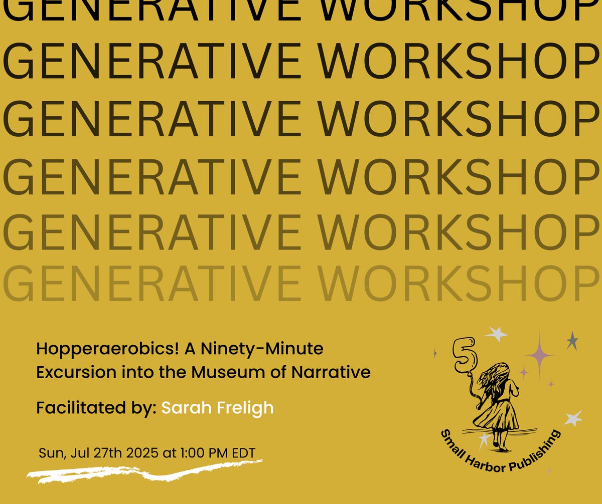 harbor_review's tweet image. This Sunday, the 27th! Join us for Hopperaerobics: A Ninety-Minute Excursion into the Museum of Narrative, a playful, immersive workshop led by the brilliant Sarah Freligh 🖼️📝
📅 Sunday, July 27th
⏰ 1:00 PM EDT
🎟️ Tickets($15/$25): secure.givelively.org/event/small-ha…