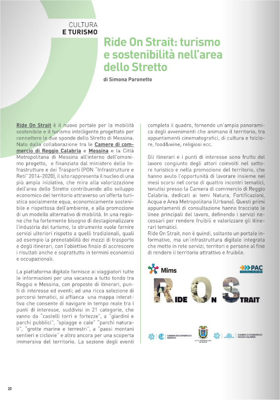 A pag. 20 del nuovo #UnioncamereEconomiaImprese, il #magazine delle #cameredicommercio, l'articolo dedicato a Ride on Strait, il portale per la #mobilitàsostenibile e il #turismo intelligente progettato per connettere le due sponde dello Stretto di Messina unioncamere.gov.it/sites/default/…