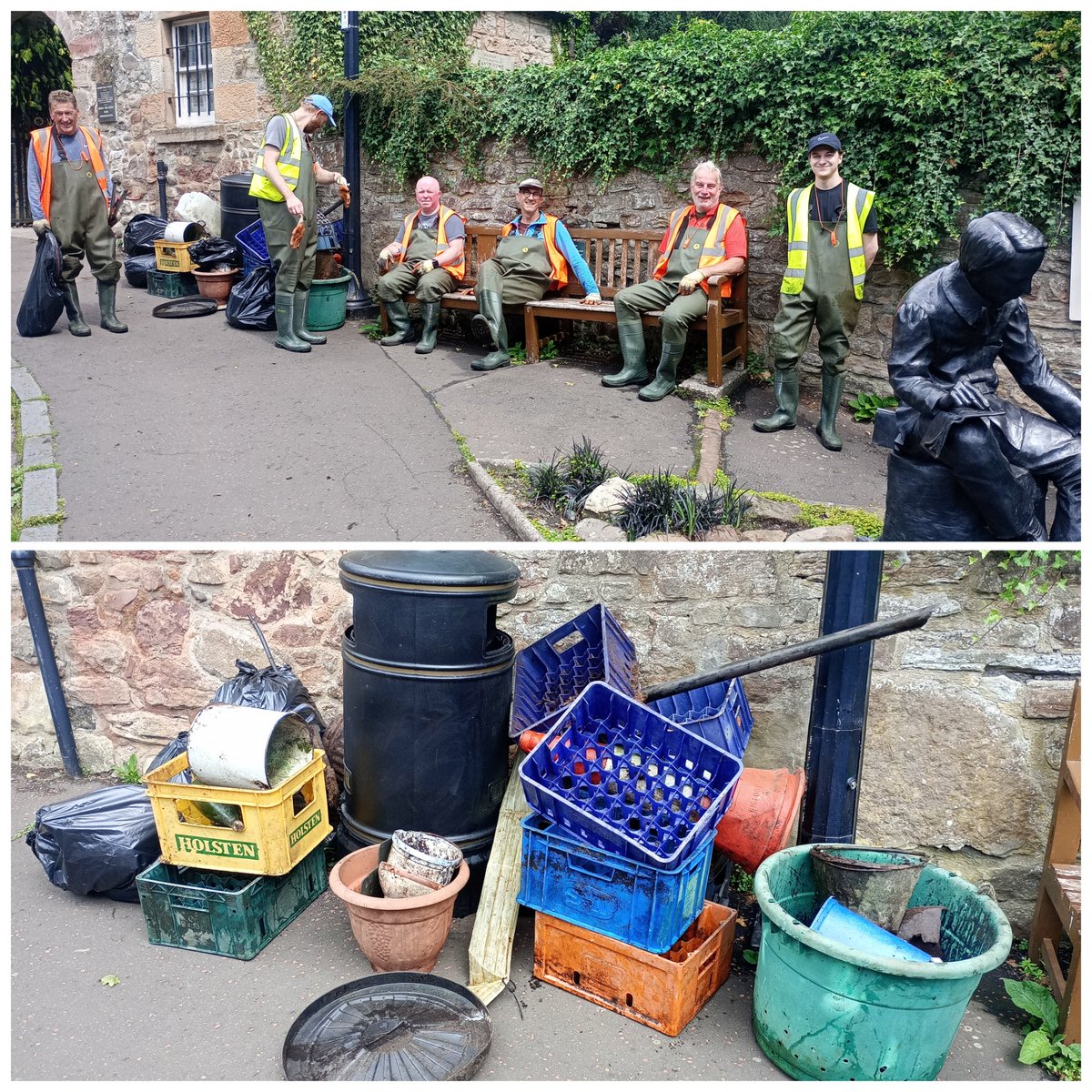 WOLCT's tweet image. Whilst the land crew were busy around Spylaw Park, we also had a crew in the river, wading for litter, removing Himalayan Balsam, and treating Japanese Knotweed. Quite a haul of rubbish for such a quiet stretch of river, and a problematic stand of Balsam eradicated. Thanks folks!