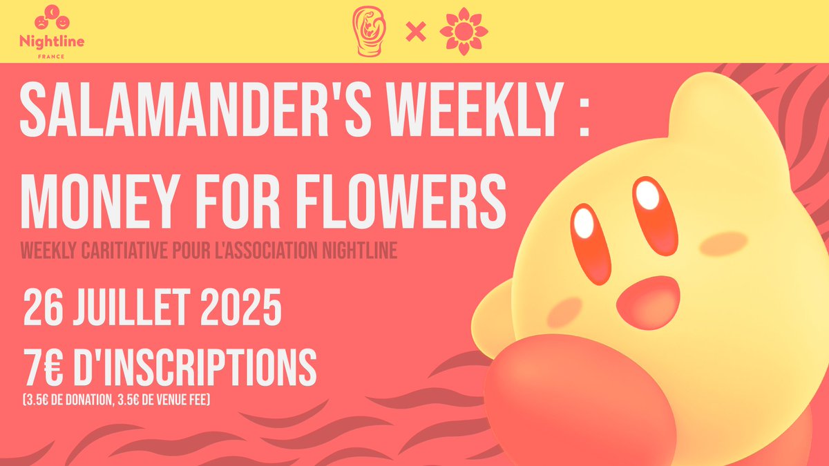 Salamander Esport (@salamanderfgc) on Twitter photo Le <a href="/MoneyForFlowers/">Money for Flowers 🌼</a> s'invite au Havre !
En effet, au profit de l'association <a href="/NightlineFrance/">Nightline France (Compte gelé)</a>, nous organisons une weekly caritative. Toutes les informations sont disponibles ci-dessous,
Venez nombreux, la santé mentale c'est important🫶
▶️start.gg/moneyforflowers Le <a href="/MoneyForFlowers/">Money for Flowers 🌼</a> s'invite au Havre !
En effet, au profit de l'association <a href="/NightlineFrance/">Nightline France (Compte gelé)</a>, nous organisons une weekly caritative. Toutes les informations sont disponibles ci-dessous,
Venez nombreux, la santé mentale c'est important🫶
▶️start.gg/moneyforflowers