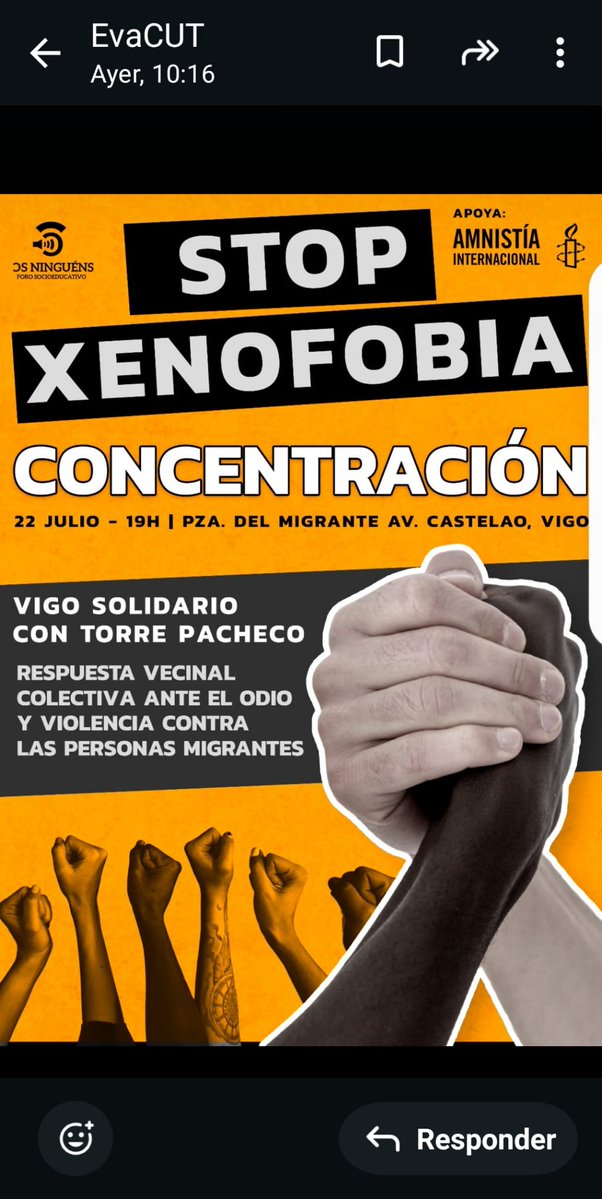 anticapi_GZ's tweet image. 📢 Este martes Vigo sae á rúa contra a xenofobia e as redadas racistas. Concentración na Praza do Migrante ás 19h.
Fronte á extrema dereita e o racismo, autoorganización das clases traballadoras.💪🏿 #StopXenofobia