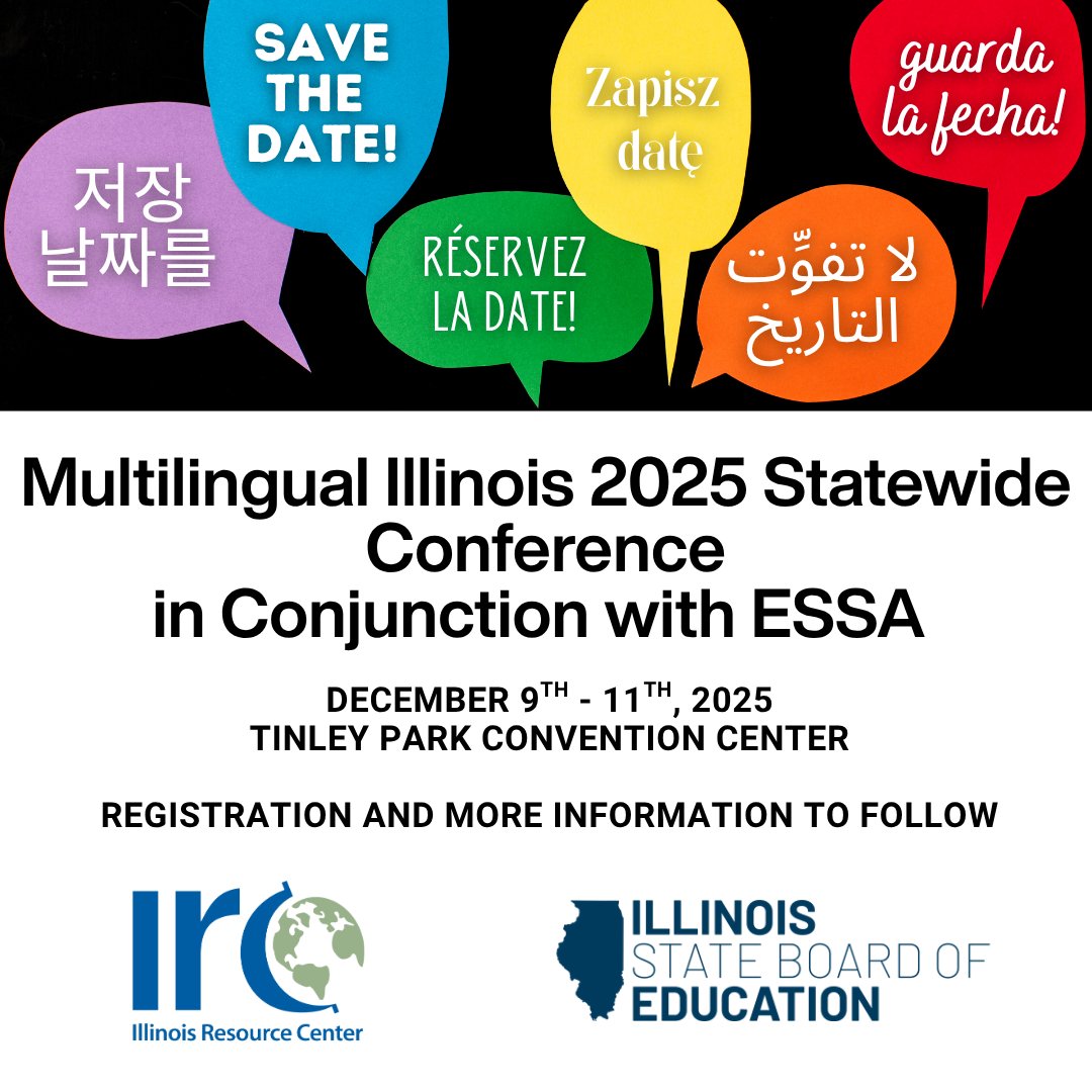 IL_Resource_Ctr's tweet image. In case you missed our super exciting announcement last week...
We are so excited to be hosting the Multilingual Illinois Statewide Conference this December, taking place the 9th through the 11th at the Tinley Park Convention Center. Registration and further details to follow.