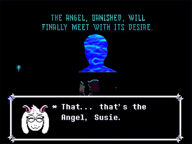DINOSAURIA666's tweet image. I see a lot of people saying that the Chapter 4 Angel prophecy shows the player's face, but that... doesn't really make sense. If that was the case, the prophecy would look something like the image below, which... isn't really terrifying