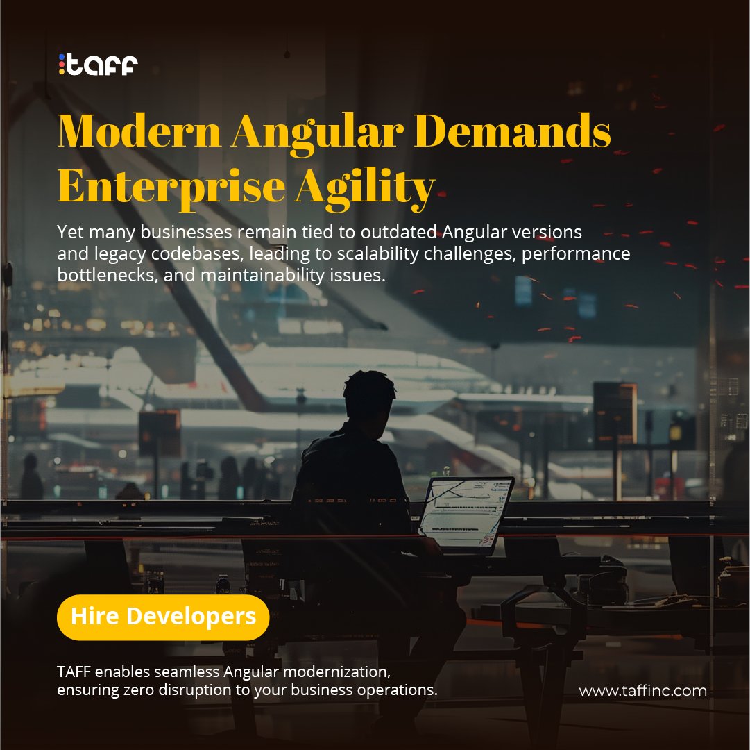 TAFF_Inc's tweet image. Enterprise agility starts where legacy Angular ends. Stagnant frameworks impact responsiveness and scalability for enterprise workloads.
Tap to explore: bit.ly/4dLSkeD
Schedule a call: bit.ly/44jcXel
#AngularDevelopment #Hiredevelopers #TAFFInc #Tampa
