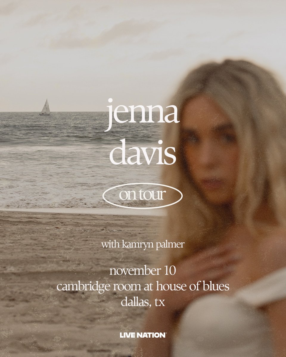 HOBDallas's tweet image. JUST ANNOUNCED 🤍 Jenna Davis is coming to Cambridge Room at House of Blues Dallas on November 10th!
🎫 Tickets on sale Friday, 7/25 @ 10AM at livemu.sc/4m476Ro