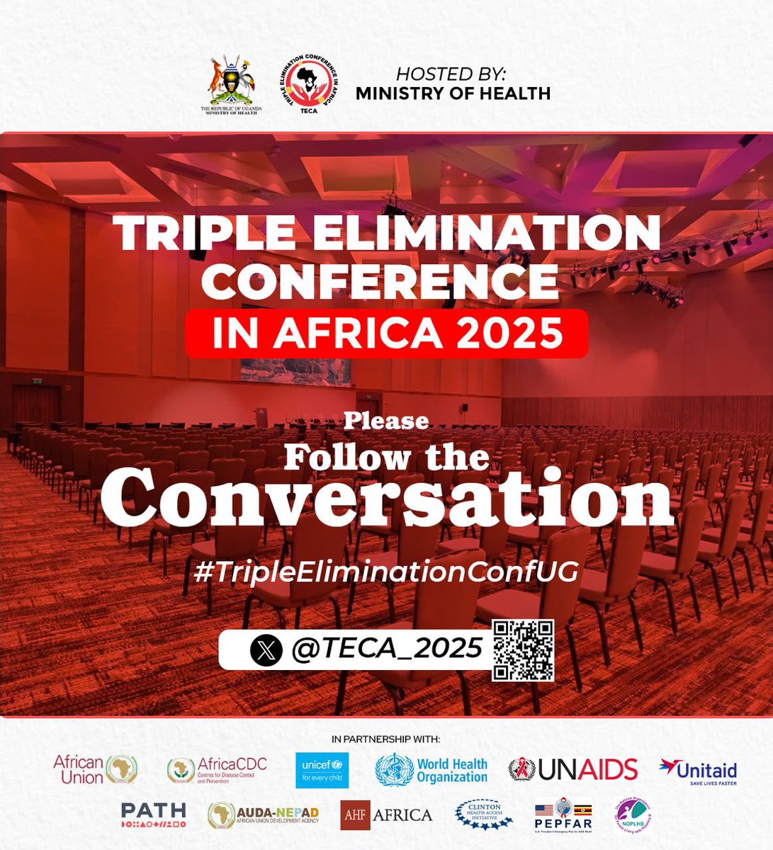 WACIHealth's tweet image. We are at the #TripleEliminationConfUG, which aims to advance efforts toward the elimination of HIV, Hepatitis B, and Syphilis in Africa.
Hosted by @_AfricanUnion, @MinofHealthUG @AfricaCDC, @NEPAD_Agency & partners.
➡️ Follow the conversation: @TECA_2025