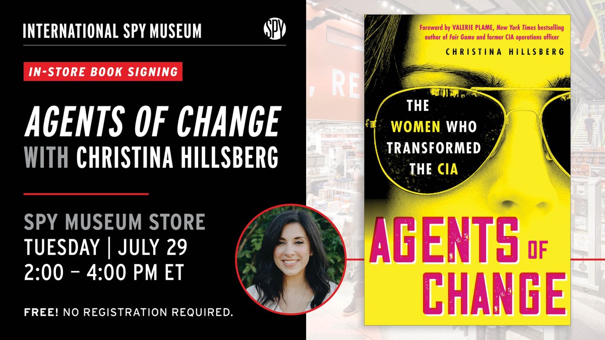 IntlSpyMuseum's tweet image. Don't miss Christina Hillsberg (@christinahillsb) at the Spy Museum Store signing "Agents of Change," the groundbreaking story of pioneering women who transformed the CIA!
Former CIA intelligence officer Christina Hillsberg reveals the untold stories of trailblazing female spies…