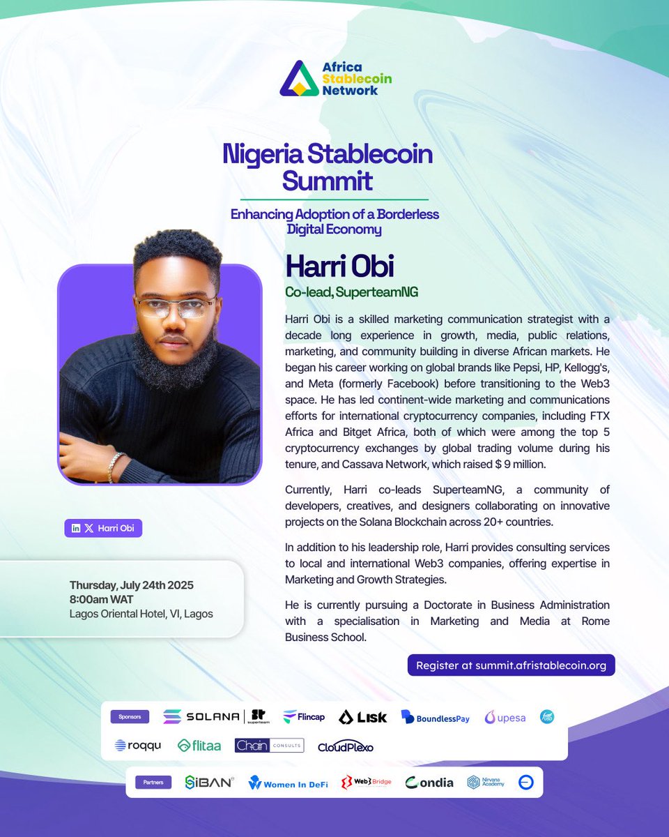The Nigeria Stablecoin Summit is happening this Thursday.

I’m excited to speak about the rapidly growing Solana stablecoin ecosystem in Nigeria, and how products like <a href="/ribhfinance/">Ribh</a>, <a href="/Nectar_finance/">NectarFi🐝</a>, <a href="/airbillspay/">Airbills</a>, <a href="/paj_cash/">PAJ CASH</a>, and <a href="/getcryptonia/">Cryptonia</a> are building solutions that are