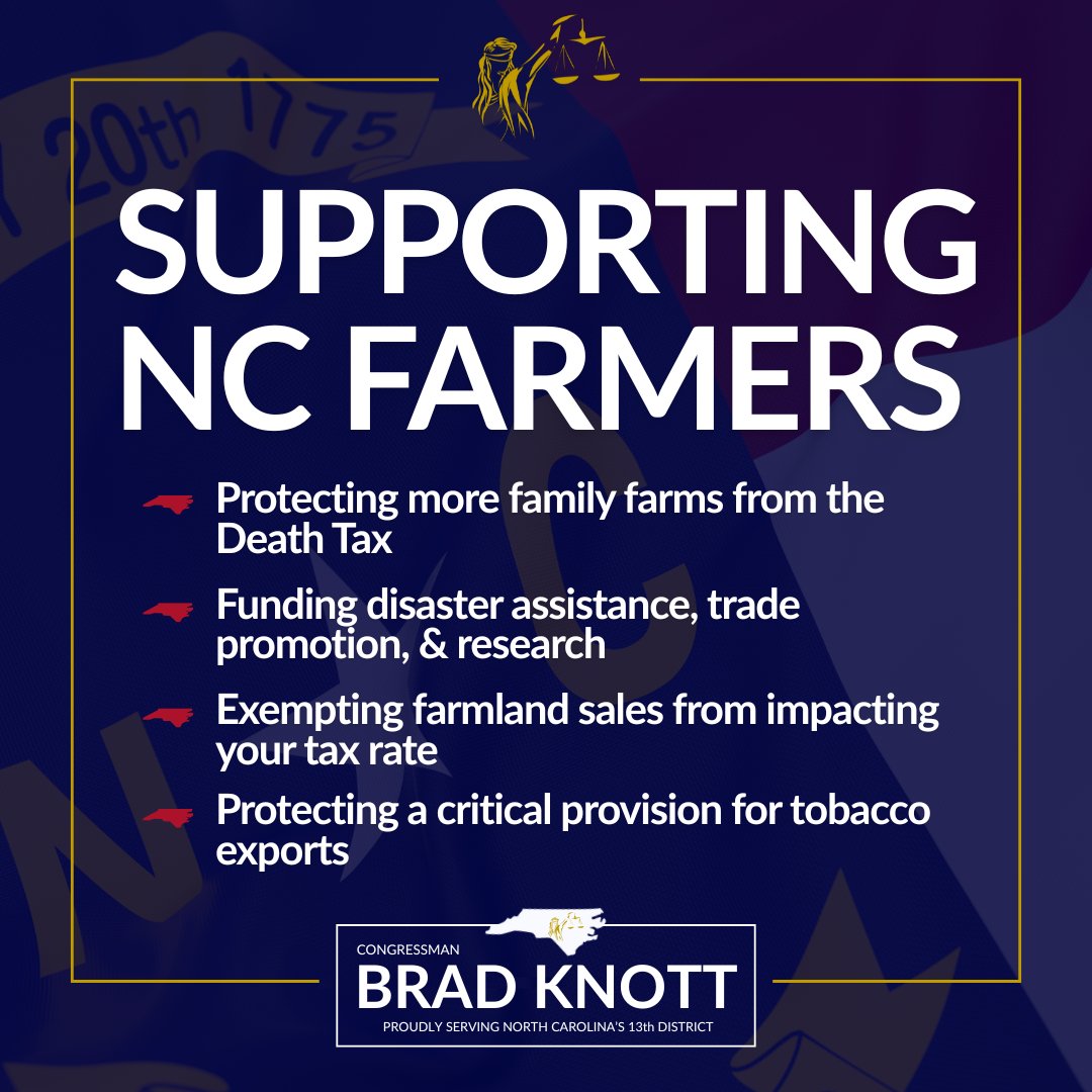 RepKnott's tweet image. Farmers in #NC13 are some of the finest in the world. It is an honor to work on their behalf in Congress. The One Big Beautiful Bill DELIVERS for NC farmers.