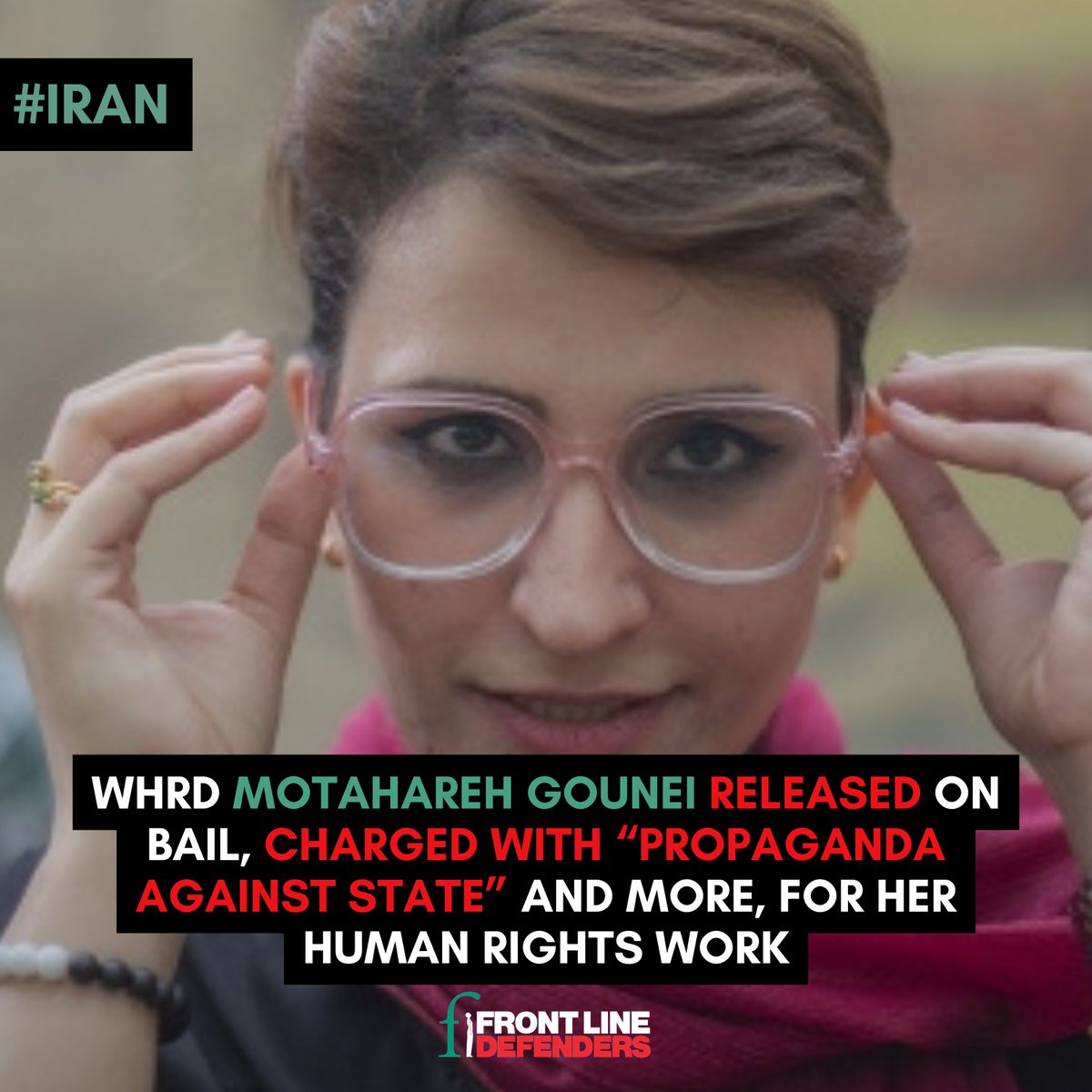 FrontLineHRD's tweet image. #Iran
Front Line Defenders welcomes the release (on bail) of student WHRD Gounei, yet remain highly concerned about the charges being brought against her.
We call on Iranian authorities to drop all charges against her.
Read more: zurl.co/ncz26