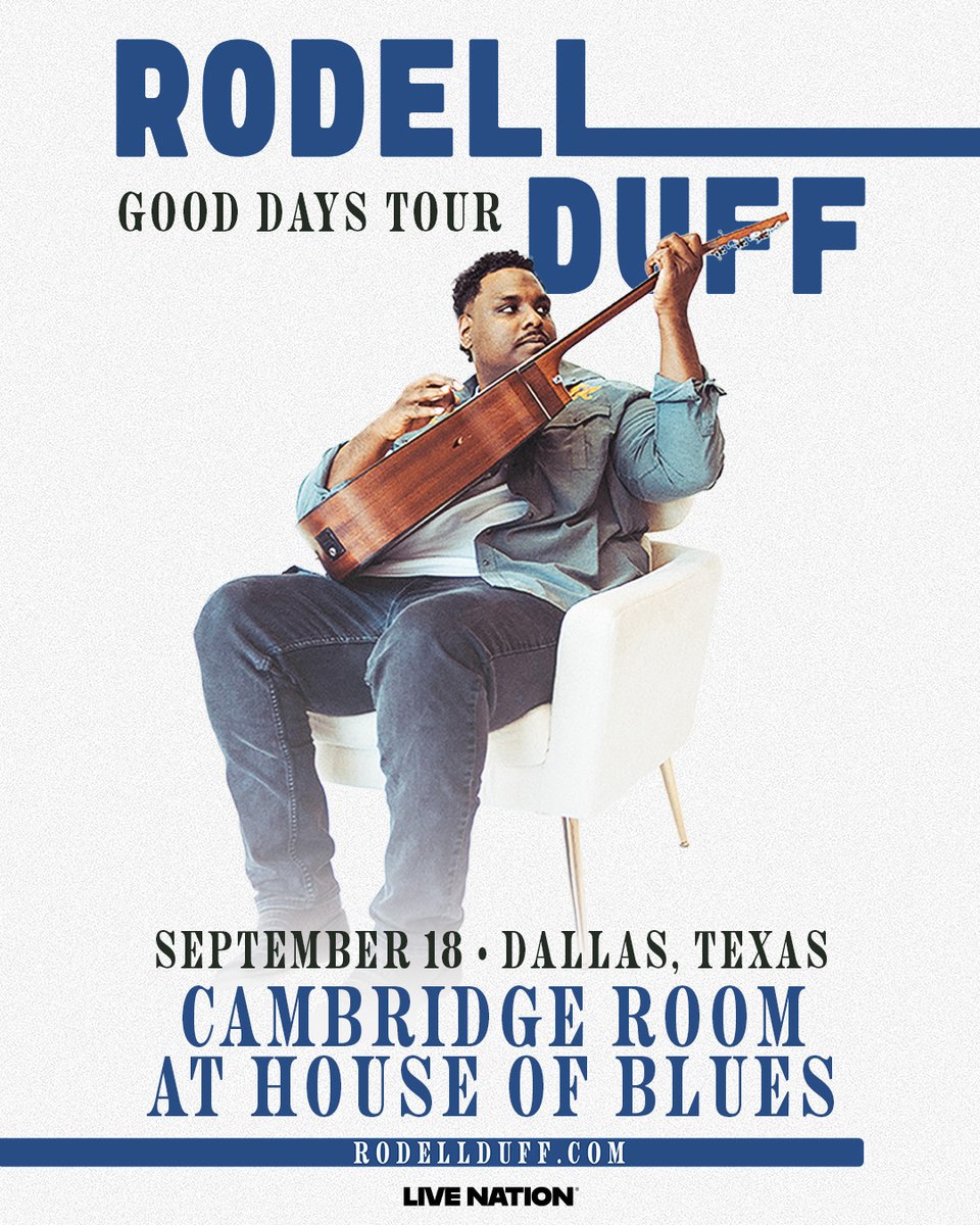 HOBDallas's tweet image. JUST ANNOUNCED 😎 Houston local, @RodellDuff is taking over Cambridge Room at House of Blues Dallas on September 18th!
🎫 Tickets on sale Wednesday, July 23rd at 10AM at livemu.sc/46ghmBz