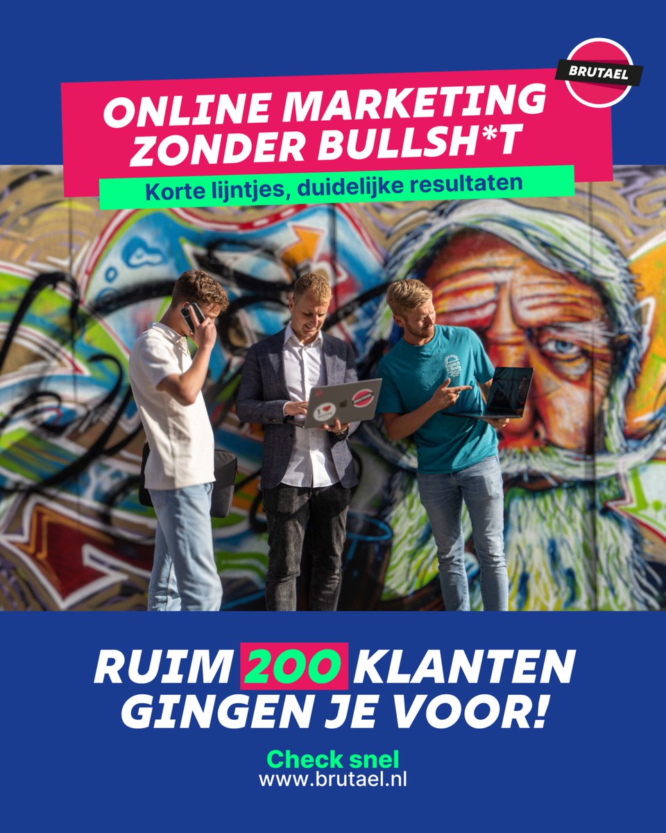 Online marketing zonder gedoe. 🚀🎯
Korte lijntjes. Heldere strategie. Meetbaar resultaat. 📊

Ruim 200 klanten gingen je al voor. Ben jij de volgende?

💻 Check snel: brutael.nl

#Brutael #OnlineMarketing #ZonderBullshit #Schagen #MarketingMetResultaat #NoNonsense