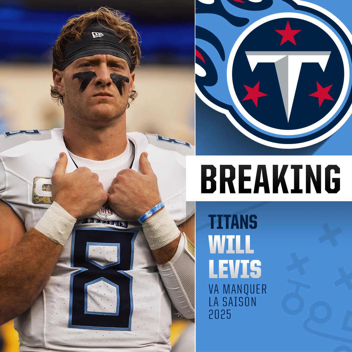 NFLFrance's tweet image. 🚨 Les @Titans annoncent que @will_levis va manquer toute la saison 2025.
Le jeune Quarterback de Tennessee va se faire opérer à l’épaule.
Cam Ward, le 1er choix de la dernière Draft, est attendu comme le titulaire. #TitanUp