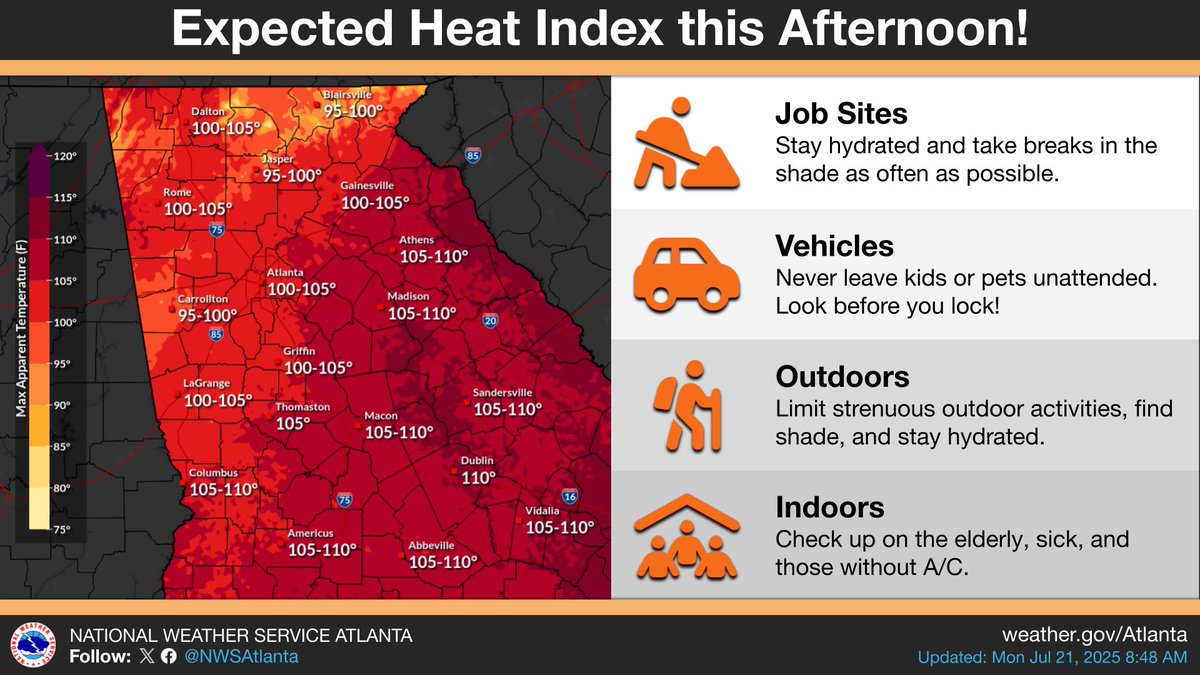NWSAtlanta's tweet image. It will be hot and muggy out there today, stay safe and hydrated everyone! #gawx