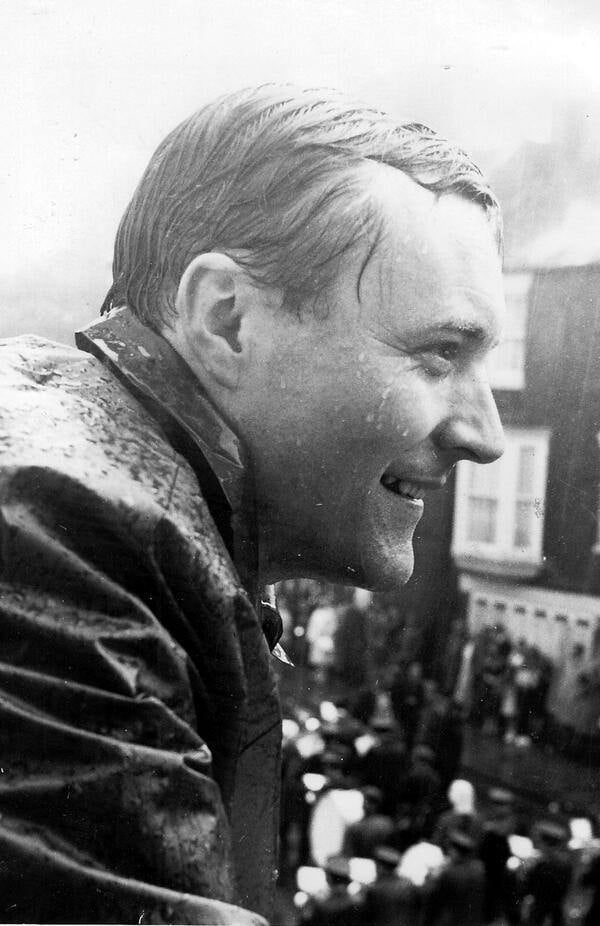 Tony Benn enjoying his first Gala in '62. He wrote: “I watched from the balcony the whole of human life go by;from tiny babies to old miners in wheelchairs. And the banners-they’re about peace &amp; hope. It’s a tremendously moral event &amp; there were times I had tears in my eyes”(2/2)