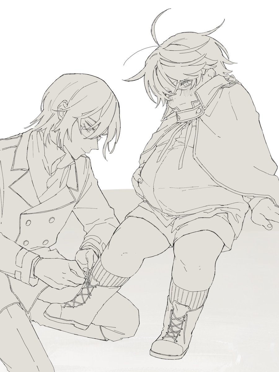 靴紐結んでもらってる絵です🙄