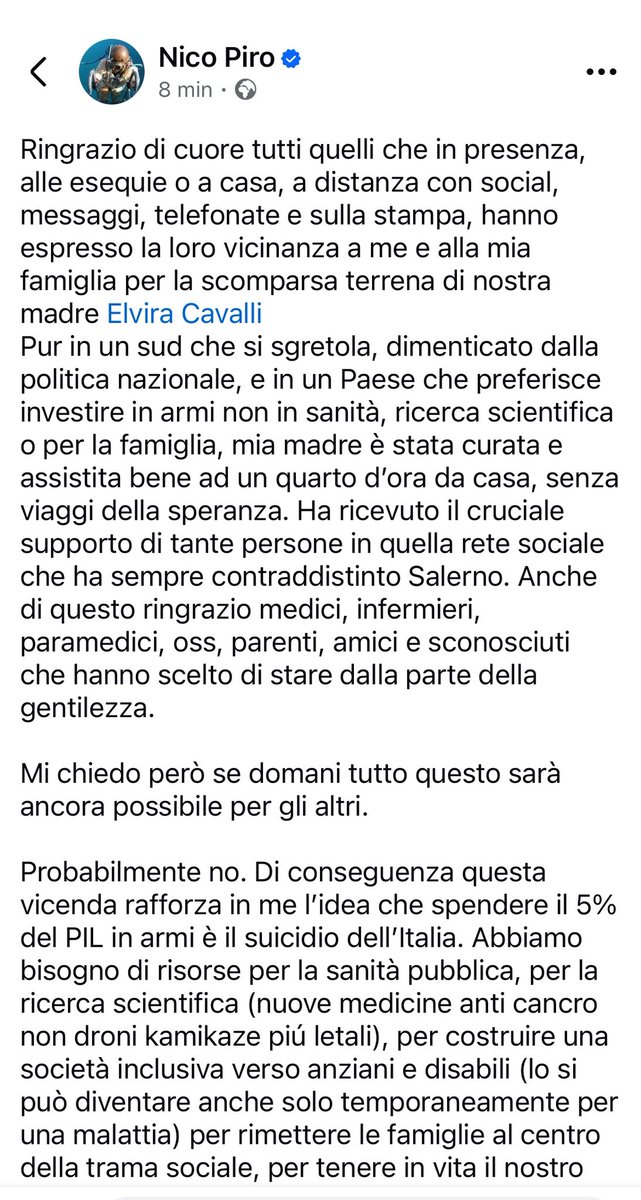 _Nico_Piro_'s tweet image. Ringranzio tutti quelli che, anche su questo social, mi hanno espresso vicinanza per la scomparsa terrena di mia mamma. Una riflessione su questi fatti della vita 👇 perché il personale è sempre politico