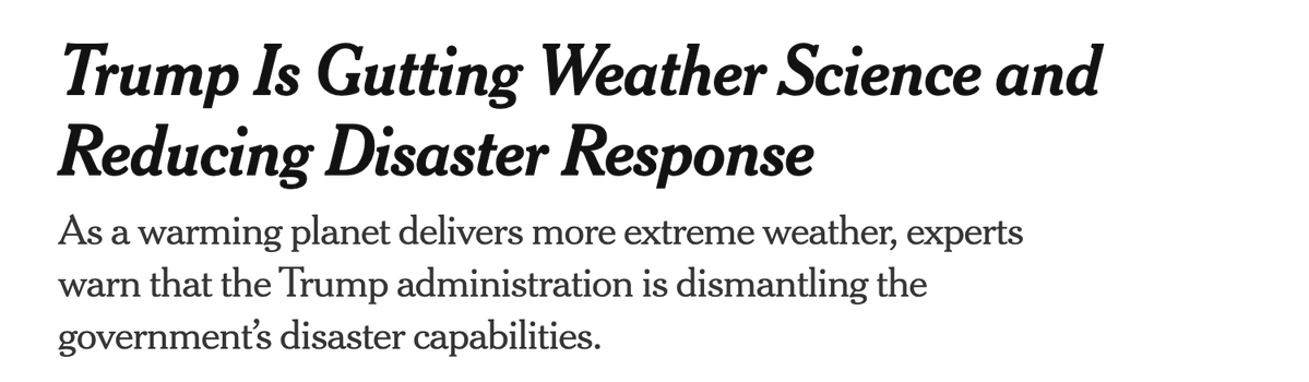 Public_Citizen's tweet image. Climate change is making natural disasters more frequent & dangerous.
So why is Trump gutting weather science programs & reducing disaster response efforts?
Insane as it sounds, he’s making the U.S. less prepared to handle disasters.
This is a deadly decision.