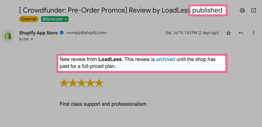 kurtinc's tweet image. Shopify&apos;s app review notifications are a rollercoaster.

All in the same notification:

✅ &quot;Review… published&quot;
✅ &quot;New review…&quot;
🛑 &quot;Review is archived…&quot;

Thanks?