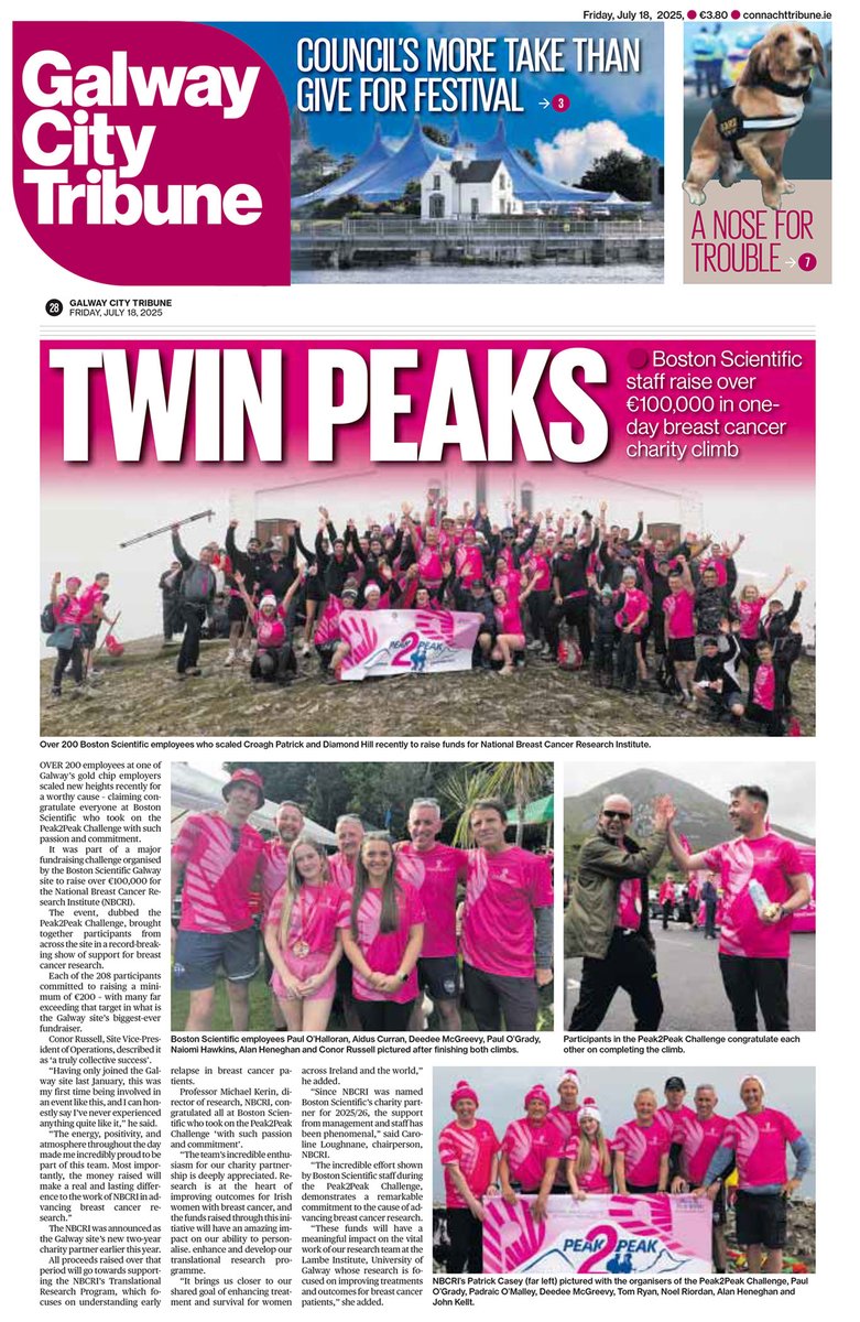 National Breast Cancer Research Institute (@bcresearchire) on Twitter photo 📰#NEWS
Thank you to the team at the <a href="/CTribune/">Connacht/CityTribune</a> for featuring our corporate partners, <a href="/bostonsci/">Boston Scientific</a>, Peak to Peak Challenge👏
A big thank you to the team at Boston Scientific and to everyone who supported 👏
#BreastCancerResearch #BreastCancerAwareness #PeaktoPeakChallenge 📰#NEWS
Thank you to the team at the <a href="/CTribune/">Connacht/CityTribune</a> for featuring our corporate partners, <a href="/bostonsci/">Boston Scientific</a>, Peak to Peak Challenge👏
A big thank you to the team at Boston Scientific and to everyone who supported 👏
#BreastCancerResearch #BreastCancerAwareness #PeaktoPeakChallenge
