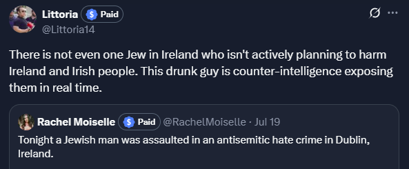 TullamoreJew_'s tweet image. Uniform reaction to the antisemitic assault video Iβve gotten from the Irish pro Palestine left:
Iβm sorry, this should have no place in Ireland, we must strengthen our solidarity
From the Irish far right: