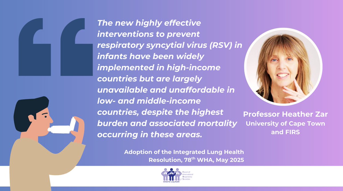 Every Breath Counts (@stop_pneumonia) on Twitter photo Professor Heather Zar from <a href="/FIRS_LungsFirst/">FIRS -Forum of International Respiratory Societies</a> sees the
new #lunghealth resolution from #WHA78 as an opportunity to โฌ๏ธ access the new #RSV prevention tools.
Read <a href="/Nakkazi/">Esther Nakkazi</a> in <a href="/LancetRespirMed/">The Lancet Respiratory Medicine</a>๐ thelancet.com/journals/lanreโฆ
<a href="/ReSViNET/">ReSViNET</a> <a href="/RSVGOLD/">RSV GOLD</a> <a href="/iRSVsociety/">International Respiratory Syncytial Virus Society</a> <a href="/sbdrysdale/">Simon Drysdale</a> <a href="/gateshealth/">Gates Health</a> Professor Heather Zar from <a href="/FIRS_LungsFirst/">FIRS -Forum of International Respiratory Societies</a> sees the
new #lunghealth resolution from #WHA78 as an opportunity to โฌ๏ธ access the new #RSV prevention tools.
Read <a href="/Nakkazi/">Esther Nakkazi</a> in <a href="/LancetRespirMed/">The Lancet Respiratory Medicine</a>๐ thelancet.com/journals/lanreโฆ
<a href="/ReSViNET/">ReSViNET</a> <a href="/RSVGOLD/">RSV GOLD</a> <a href="/iRSVsociety/">International Respiratory Syncytial Virus Society</a> <a href="/sbdrysdale/">Simon Drysdale</a> <a href="/gateshealth/">Gates Health</a>