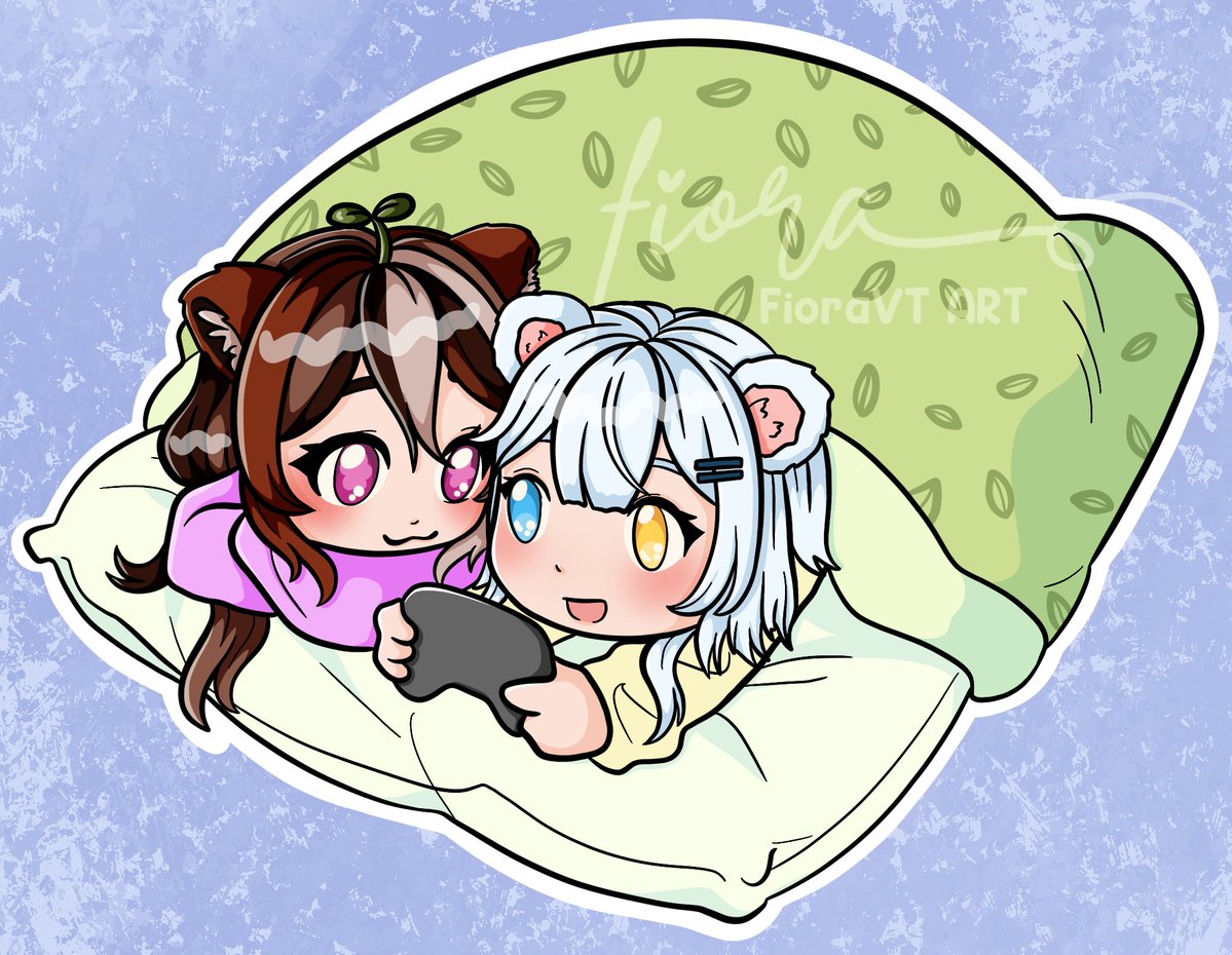 FioraVT's tweet image. two cute fluffy besties having a cute sleepover 🐻❄️🌱🌿🤍
