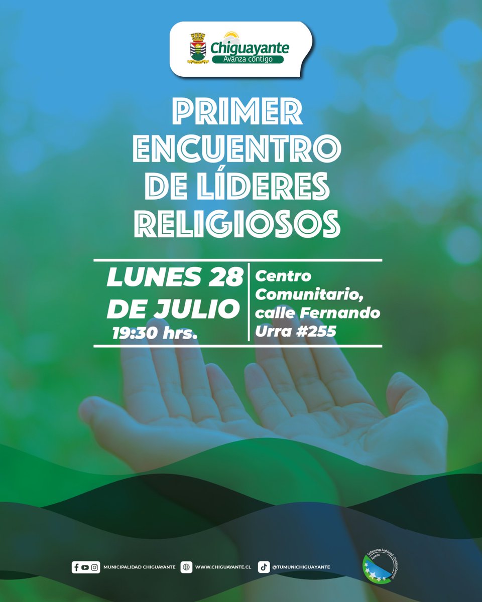 ¡Un encuentro que une corazones💚 y creencias!
Primer Encuentro de Líderes Religiosos
🗓 Lunes 28 de julio | 🕢 19:30 hrs
📍 Centro Comunitario, Fernando Urra #255

#Chiguayante