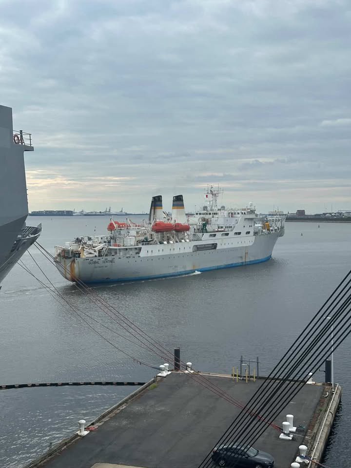 WarshipCam's tweet image. CS Global Sentinel cable laying vessel leaving Baltimore, Maryland - July 21, 2025
SRC: INST- esuttonmk2
