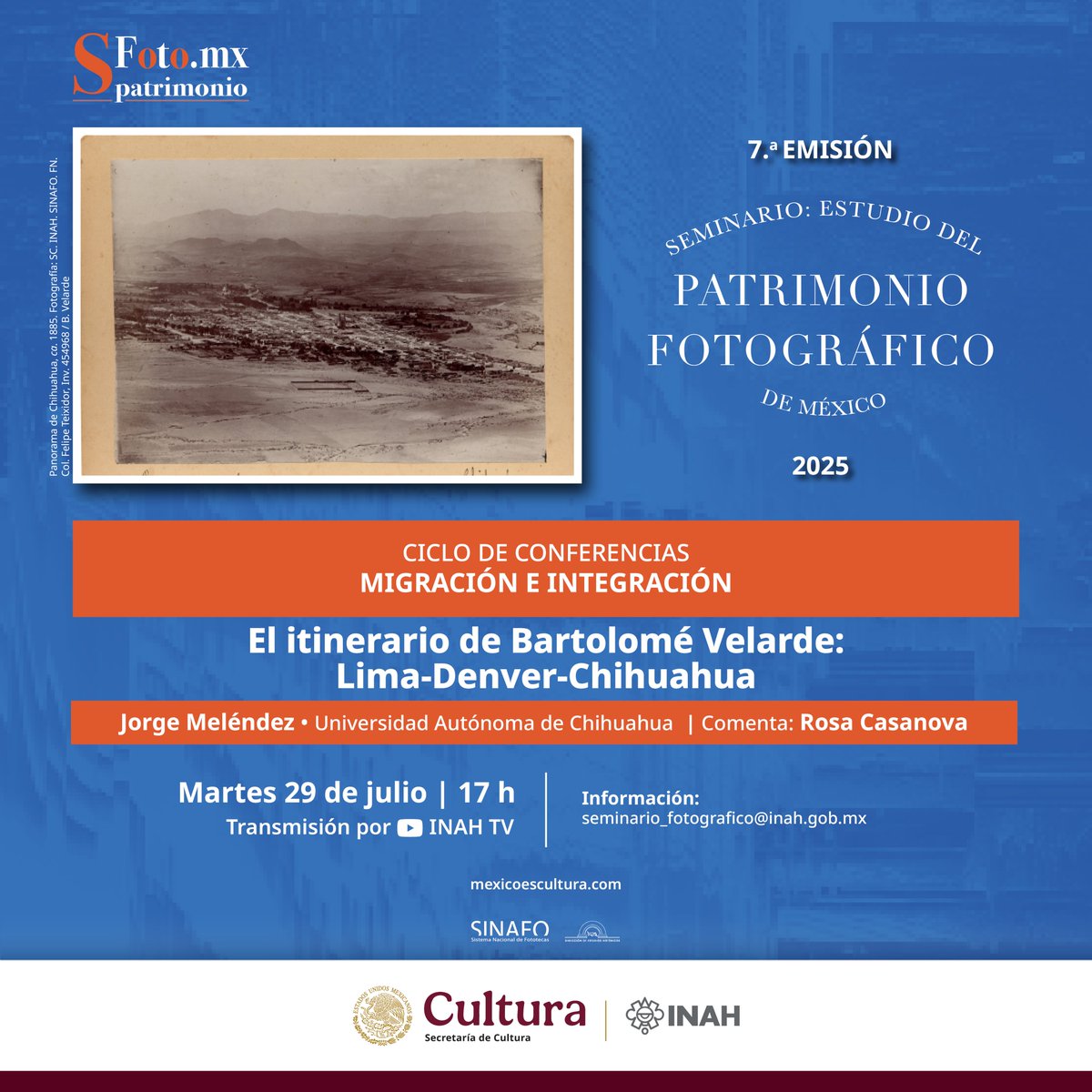 INAHmx's tweet image. #NoTePierdas la sesión de julio del Seminario Estudio del patrimonio fotográfico en México 📸
7a edición:
EL ITINERARIO DE BARTOLOMÉ VELARDE:
LIMA-DENVER-CHIHUAHUA
🗓️ Transmisión: Martes 29 de julio, 17 h.
Por #INAHtv: youtube.com/watch?v=YM1U2w…
Programa 👉inah.gob.mx/images/cartel/…