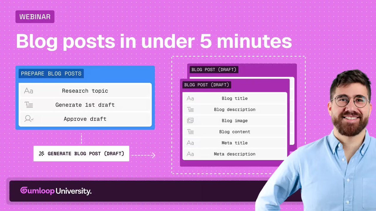 MakerThrive's tweet image. how to create content...
old way:
research, SEO, formatting, keyword analysis, trend analysis, tone-matching, cross-posting, etc... ❌
new way:
build an agent w/ @gumloop_ai & automate the ENTIRE workflow✅
7/23 @ 10AM PST (RSVP for recording)
🔗 bit.ly/4m4usqb