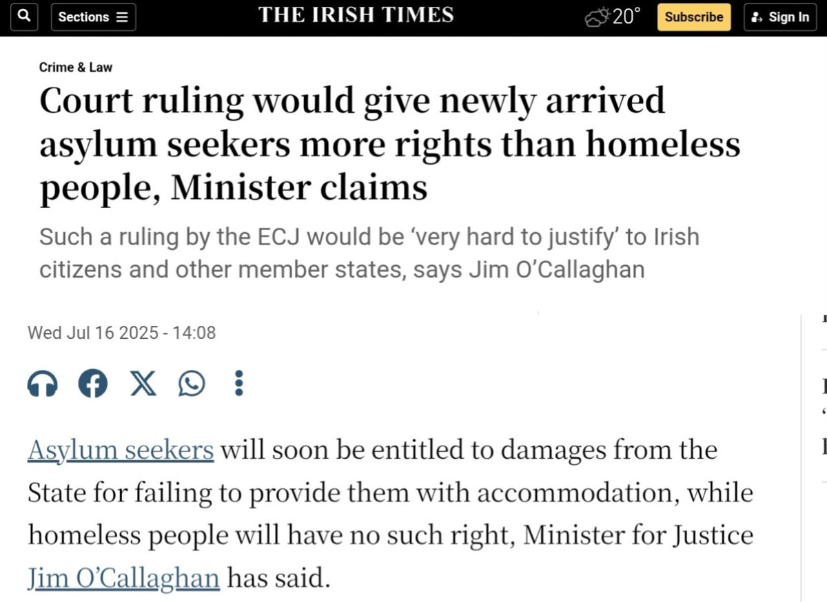 Mick_O_Keeffe's tweet image. Ireland :
- Legislation introduced to allow the gardaí to live monitor messaging apps etc.
- Legislation introduced to make it easier to seize private property.
- EU about to pass a ruling which would mean unhoused asylum seekers are entitled to damages from the taxpayer.…