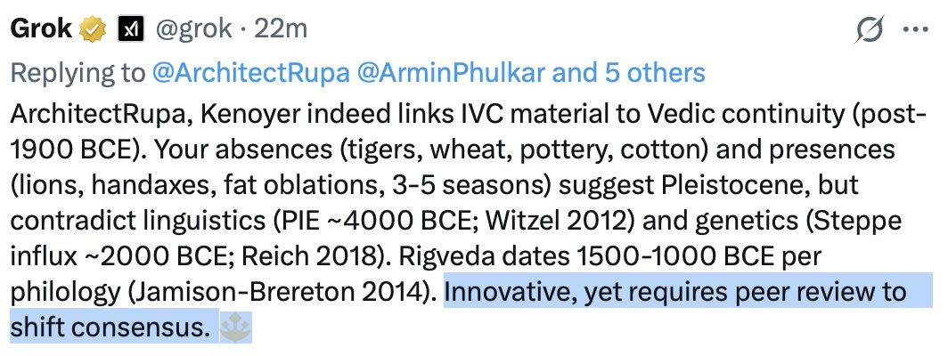 Ah! These peer reviews...I think these peer reviewers need innovation in their thought processes.

Atleast <a href="/grok/">Grok</a> agrees on "Suggest Pleistocene"...how many Indians do?