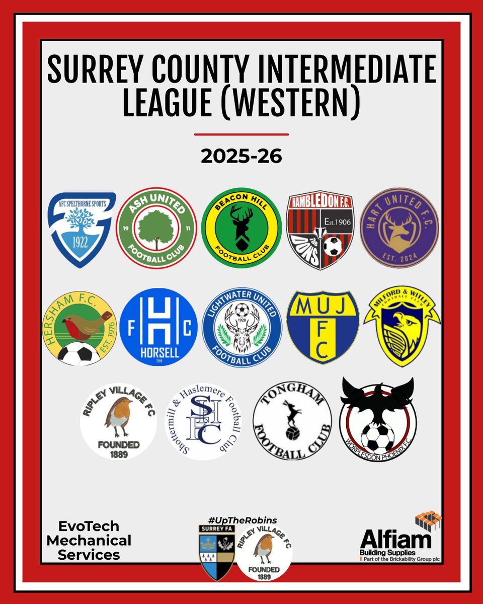 Here is how the Surrey County Intermediate League (Western) lines up for the 2025-26 season. 

We welcome <a href="/AshUnitedRes/">Ash United FC Under 23</a> , <a href="/Hart_UnitedFC/">Hart United FC</a> , <a href="/HershamFC/">Hersham FC</a> and <a href="/Horsell_fc/">Horsell FC</a> to a strong group of teams remaining from last season.

#RVFC