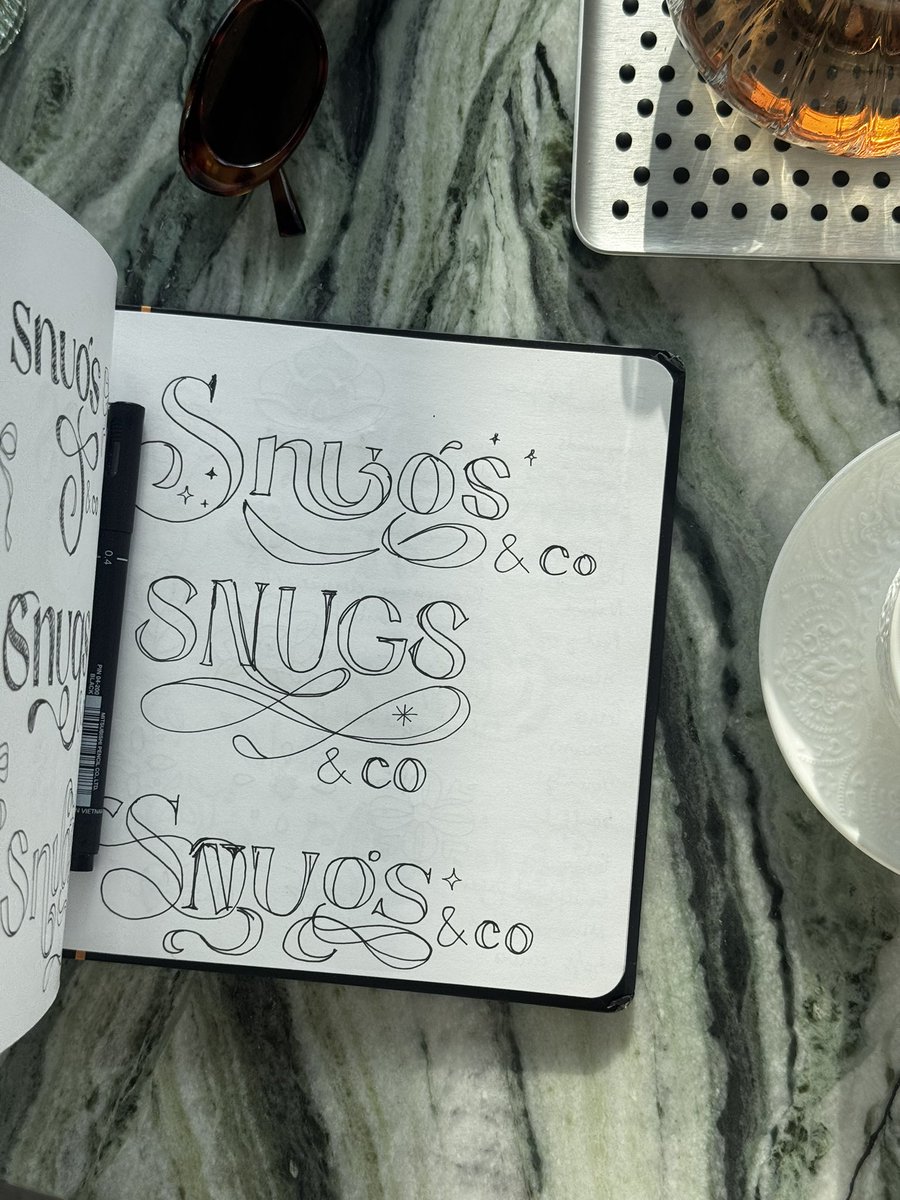 Royaldstudio's tweet image. Logo concept sketches for “Snugs &amp;amp; Co.”