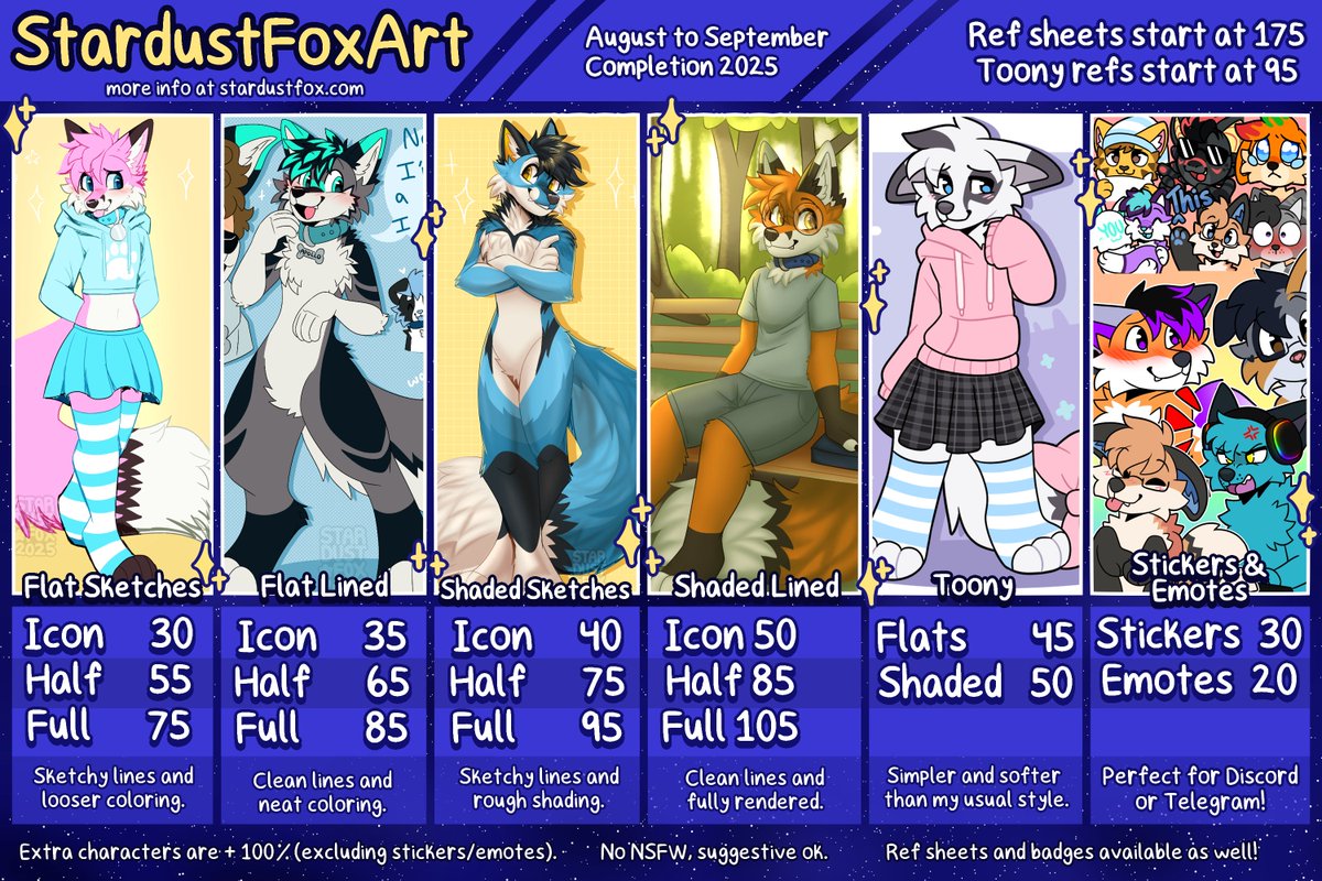 StardustFoxArt's tweet image. Open for August-September! :3 DM me if you have any questions. Submit a form on my site 💙
(comments/rts are greatly appreciated! ✨)