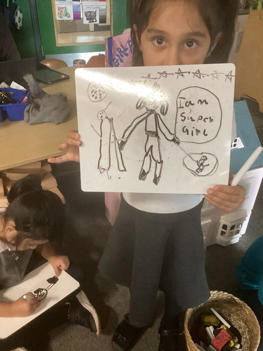 MrsGriffiths7's tweet image. When our copy of Suoer Goat Gitl arrived we just had to read it and then we decided to draw her! What do you think? @dapsdraws #eyfs #drawing #book #supergoatgirl