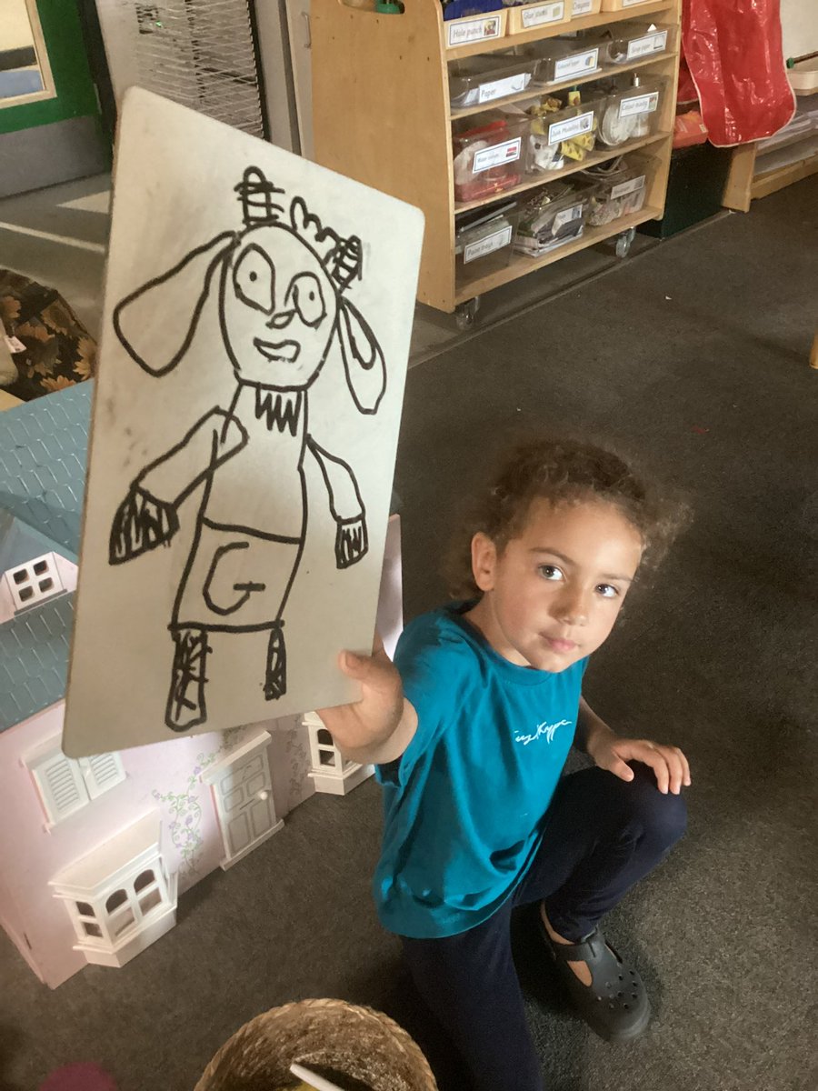 MrsGriffiths7's tweet image. When our copy of Suoer Goat Gitl arrived we just had to read it and then we decided to draw her! What do you think? @dapsdraws #eyfs #drawing #book #supergoatgirl
