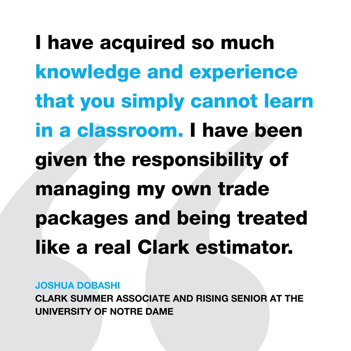 Clark Construction Group (@clarkbuilds) on Twitter photo Meet Joshua Dobashi π
A rising senior at the University of <a href="/NotreDame/">University of Notre Dame</a>, Joshua is a summer associate on our Estimating team in McLean, Virginia. His days are spent managing trade packages, which includes trade contractor outreach, quantity takeoffs, and drawing and spec reviews Meet Joshua Dobashi π
A rising senior at the University of <a href="/NotreDame/">University of Notre Dame</a>, Joshua is a summer associate on our Estimating team in McLean, Virginia. His days are spent managing trade packages, which includes trade contractor outreach, quantity takeoffs, and drawing and spec reviews