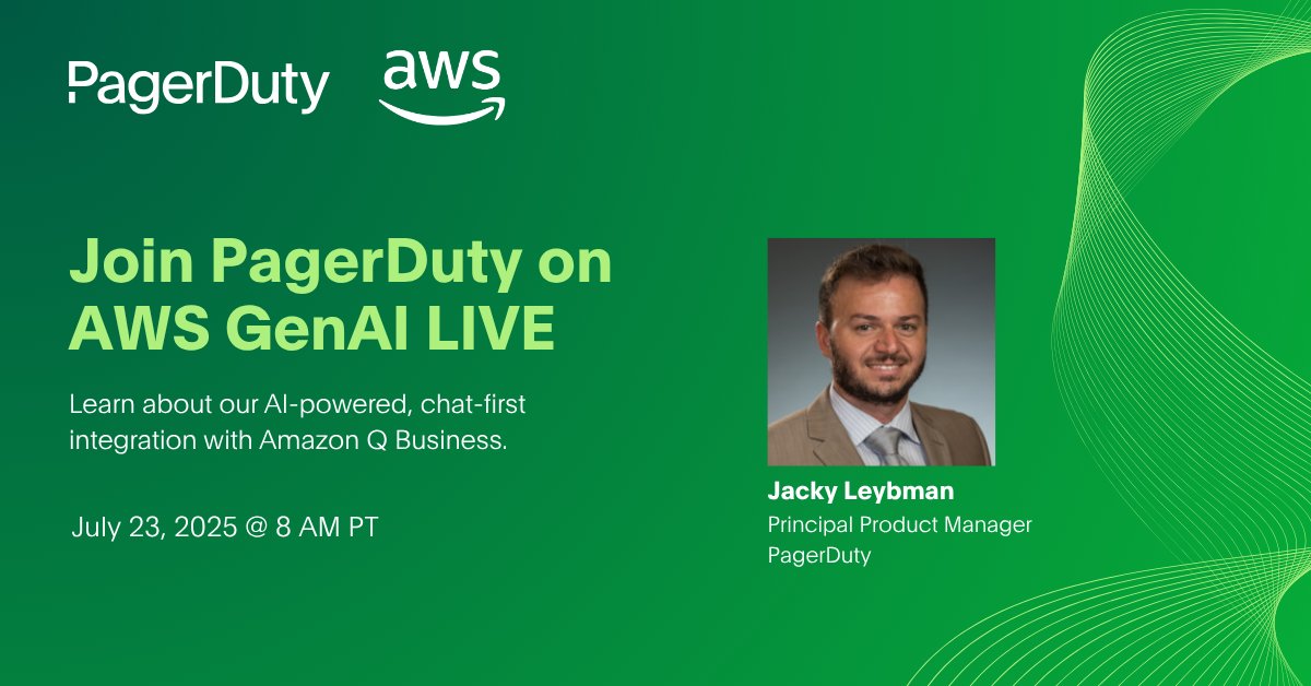 pagerduty's tweet image. 🗓️ On July 23rd, our Principal Product Manager, Jacky Leybman will join @awscloud GenAI LIVE to discover how PagerDuty Advance is transforming incident response with generative AI.
Tune in on Wednesday on the AWS Twitch channel ➡️ bit.ly/2HzC6VH