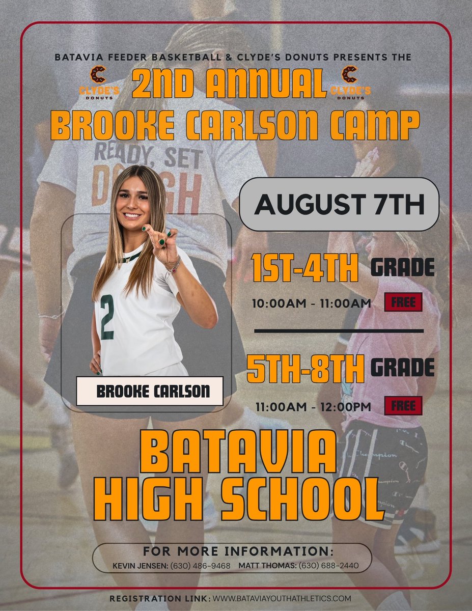 Camp #2 coming up! 🏀 Can’t wait to be back with the Batavia Feeder Program and Clyde’s Donuts for another fun day on August 7th!

Don’t miss out-register now! 
bataviayouthathletics.com/page/show/6295…