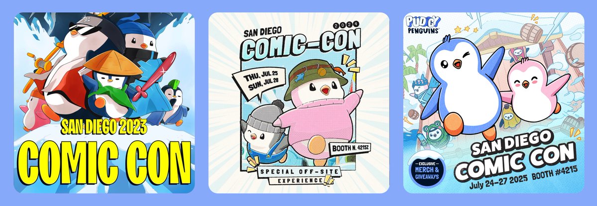 SteveG60117's tweet image. Three years in a row.
@pudgypenguins are back at San Diego Comic-Con, the biggest pop culture event in the US, for their third straight year.
Wild how fast time flies. I remember that first year clearly cause I had just bought my PFP. Since then, the growth has been unreal.…