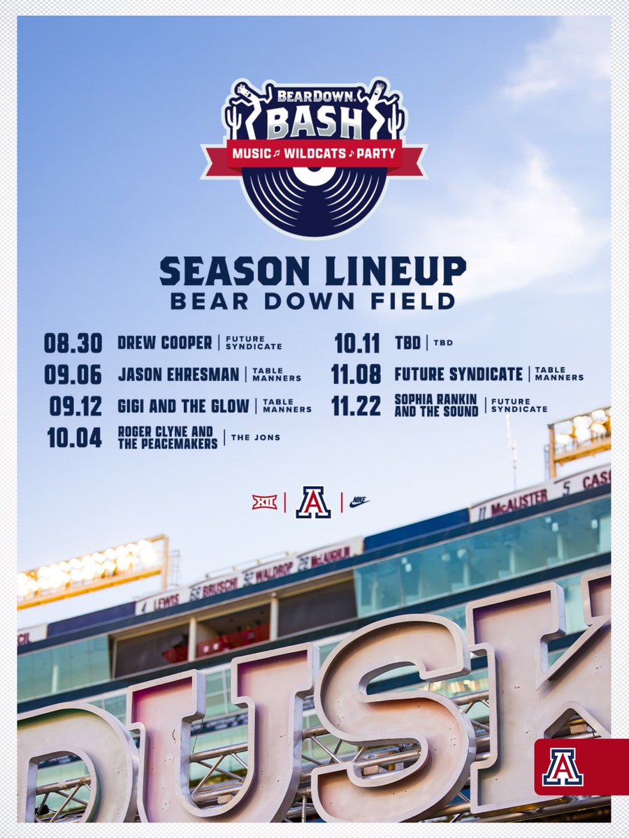 AZATHLETICS's tweet image. š¶š An early look at the Bear Down Bash lineup for this fall!