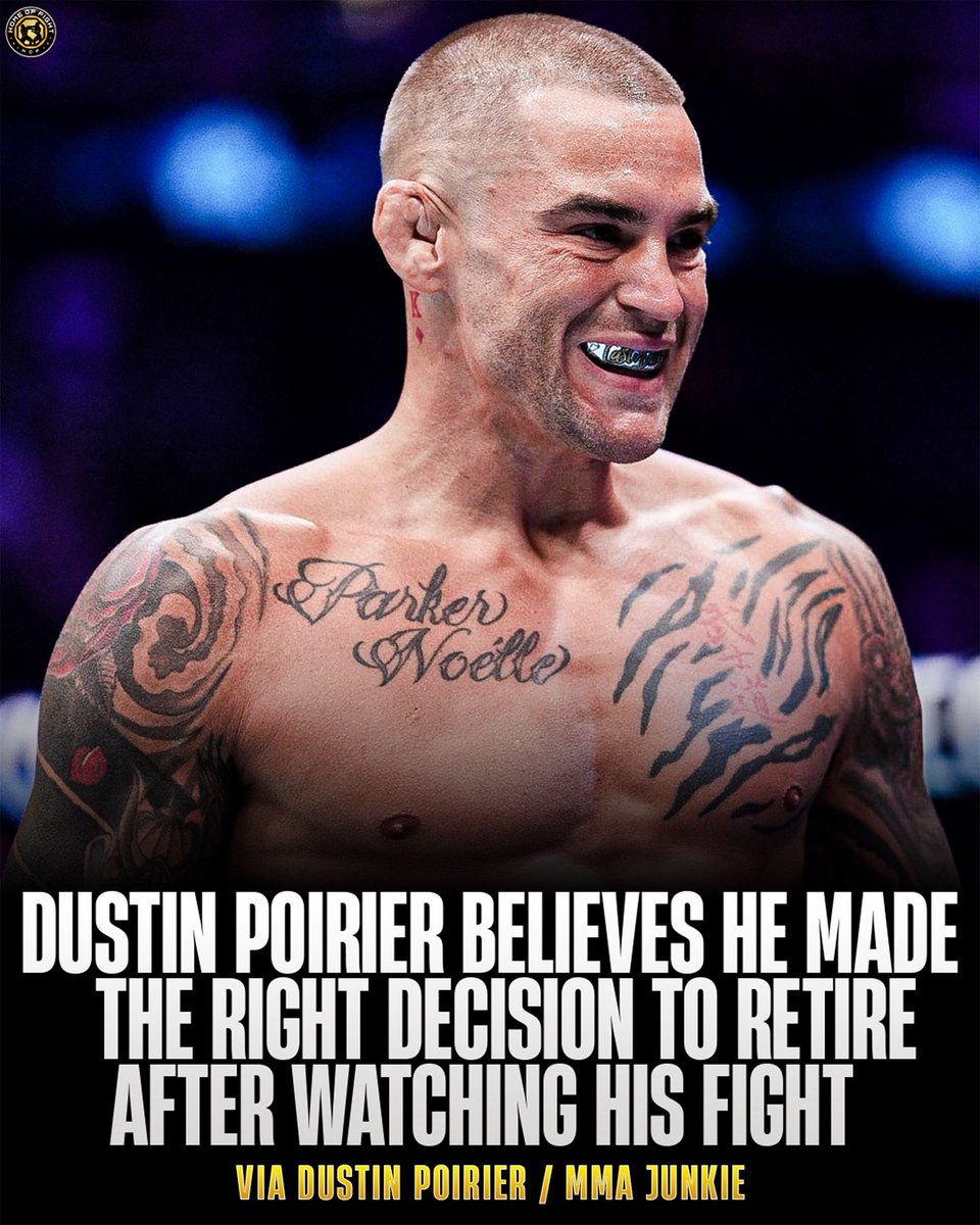 Home_of_Fight's tweet image. 🥲 Dustin Poirier believes he made the right choice to retire after watching his final fight with Max Holloway back and doesn’t think he did enough:
“I never really fought like that before - maybe that’s a sign that the decision I made was the right one.”
(via @mmajunkie)