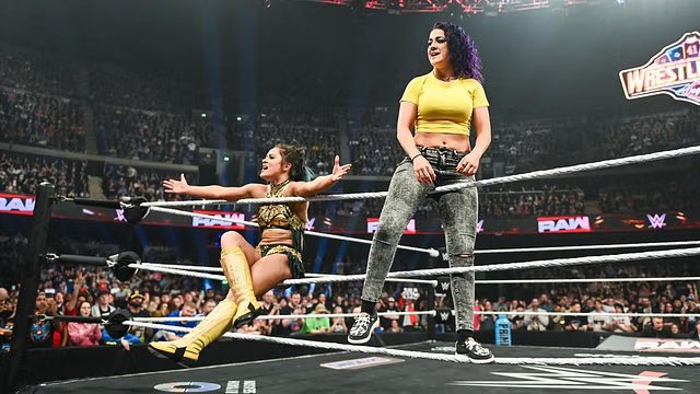 WrestleOps's tweet image. Bayley and Lyra Valkyria v Roxanne Perez and Raquel for the Women’s Tag Titles is officially set for #WWERAW tonight.