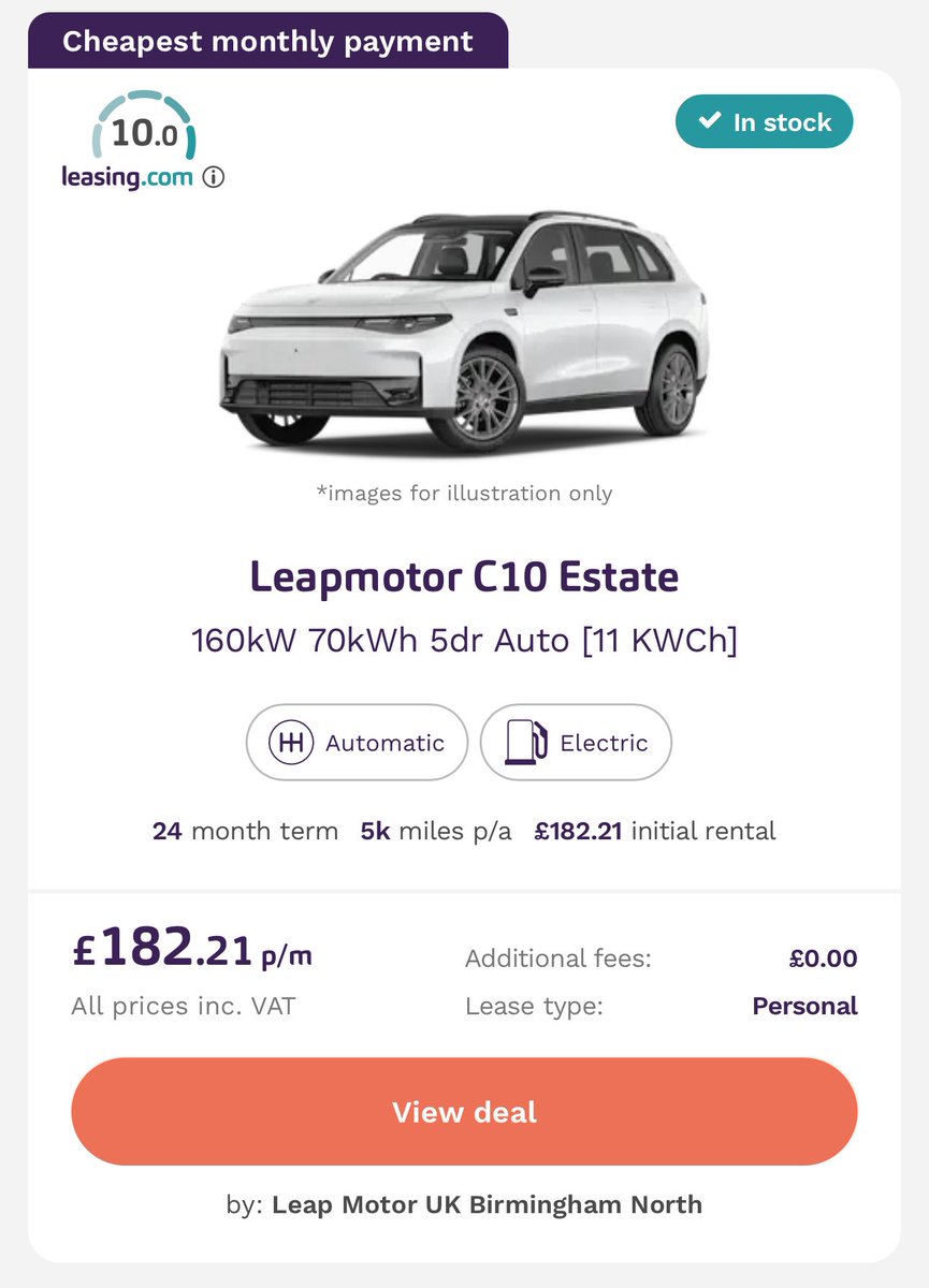 modernheroestv's tweet image. Wow. Leapmotor becomes the next new brand to launch some giveaway lease deals.
About £40 more for 10k miles instead.