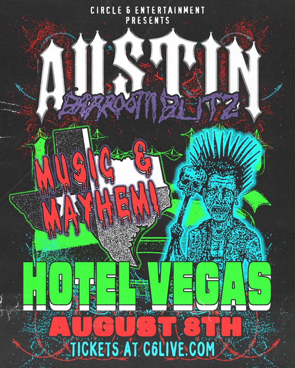 Circle6_co's tweet image. Austin, we’re bringing the chaos 🔥
Barroom Blitz storms into @HotelVegasATX on August 8th!
Wrestling. Music. Mayhem.
🎟️ Tickets at c6live.com
#Circle6 #BarroomBlitz #AustinTexas #IndieWrestling #MusicAndMayhem #HotelVegasATX
