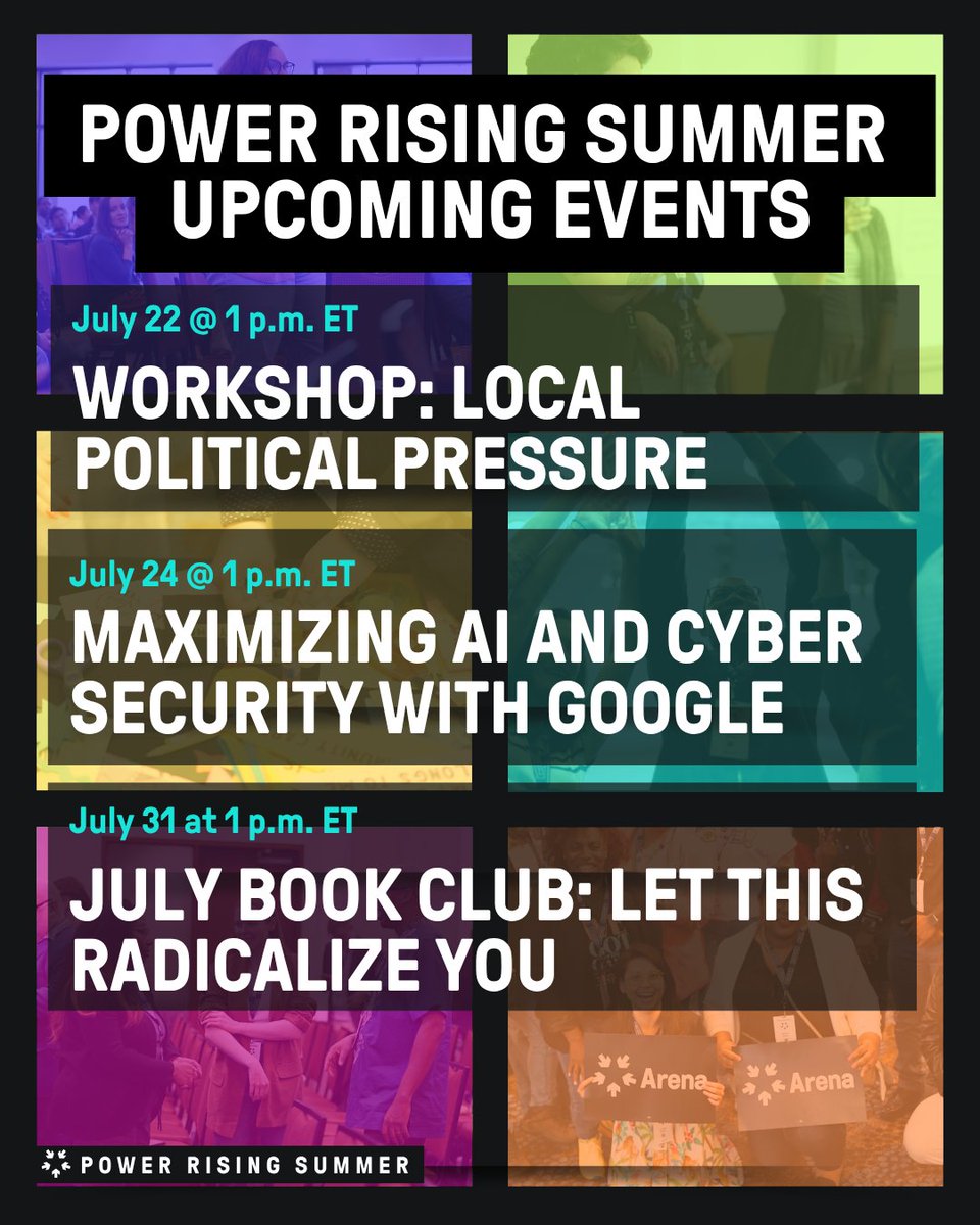 arenasummit's tweet image. Join Arena and thousands of others at our Power Rising Summer events to find community and concrete strategies to fight back against the MAGA agenda.
Check out our Mobilize to find the schedule for the rest of the summer.
mobilize.us/arena/